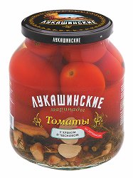 Томаты Лукашинские марин. по-дерев. с хрен. и чесн. 670г.